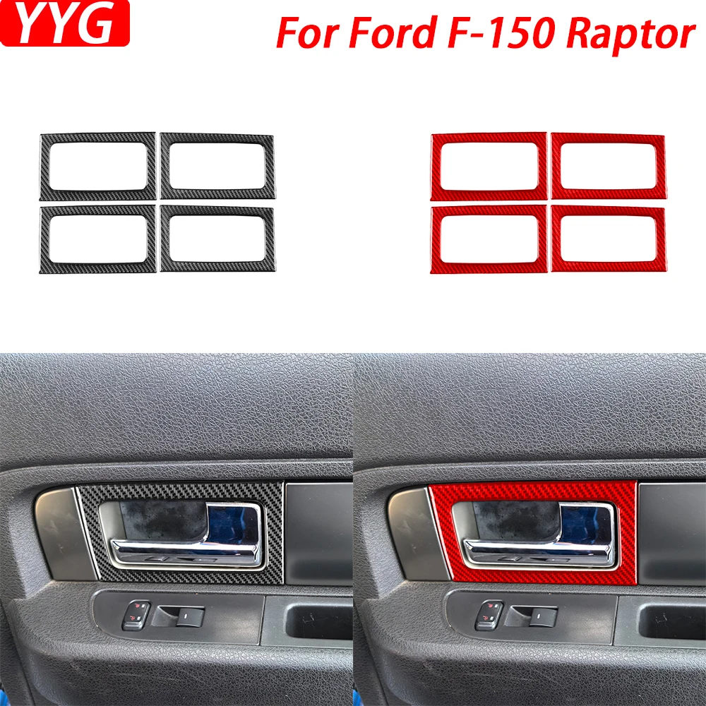 For Ford F-150 Raptor 2009-2014 Real Carbon Fiber Inner Door Handle Frame Trim Cover Car Interior Decoration Accessories Sticker