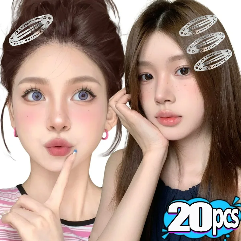 

2-20Pcs Vintage Pattern Hair Clips Y2K Geometric Silver Oval Snap Hairclips Punk Metal Side Hairpin Korean Hair Accessories