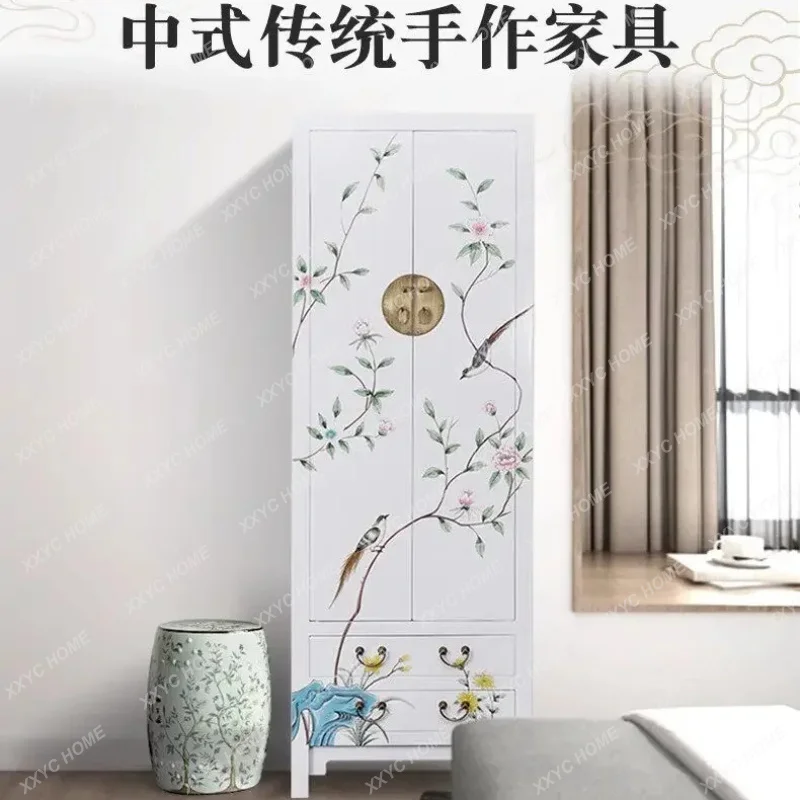 XX New Chinese hand-painted wardrobe solid wood antique simple storage cabinet