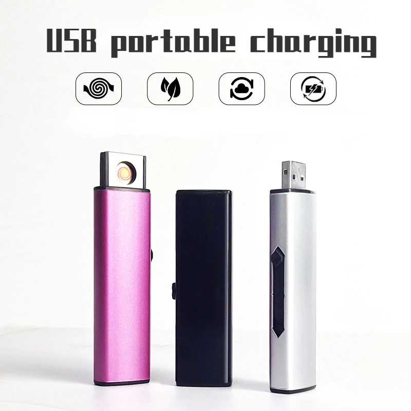 Newest Metal Side Push Cigarette Lighter USB Rechargeable Lighter Personalized Creative Ultra-thin Electronic Cigarette Lighter