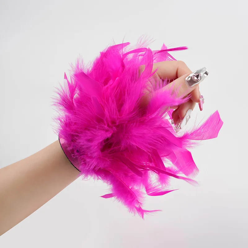 Women Natural Feather Cuffs Sexy Cuffs With Feathers Feather Cuff Snap Bracelet Sleeves Wrist Arm Removable Shirt