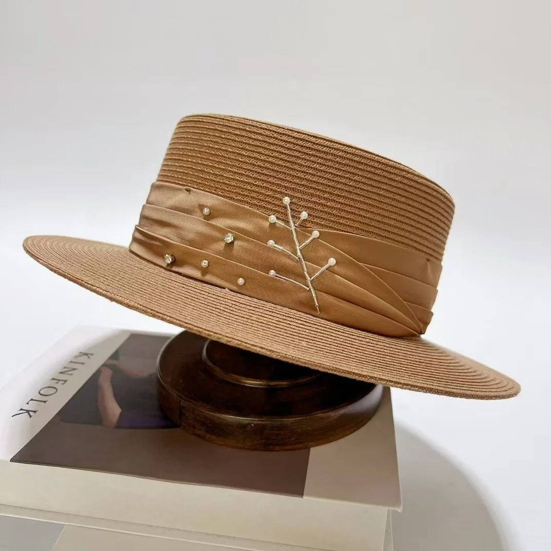 

Summer Advanced New Fashion Design Rhinestone Straw Womens Sun Hats Travel Luxury Outdoor Casual Beach Sun Hat