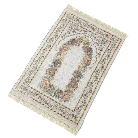 VIKAMA Muslim Prayer Rug Floral Muslim Prayer Mat Portable Prayer Blanket Tassels Cotton Chenille Praying Rug Ramadan