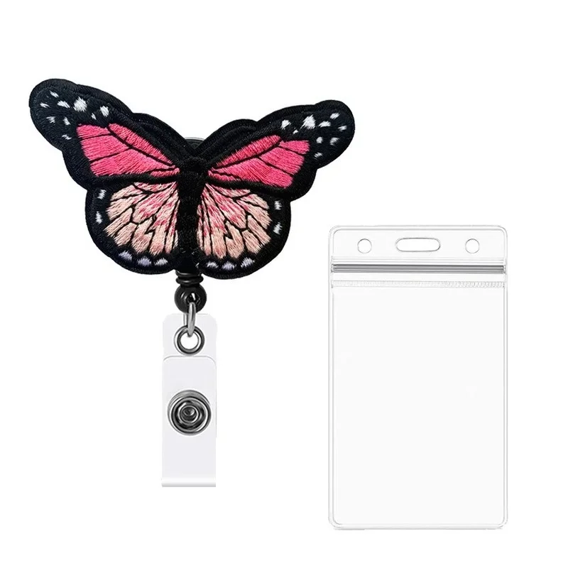 Butterfly Badge Reel With Transparent Badge Holder Retractable Felt Card Clips Badge Reels For ID Tag Working Permit