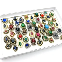 Wholesale 50pcs/box Retro Rings Silver Gold Plated Rhinestone Vintage Jewelry Finger Accessories With A Display Box