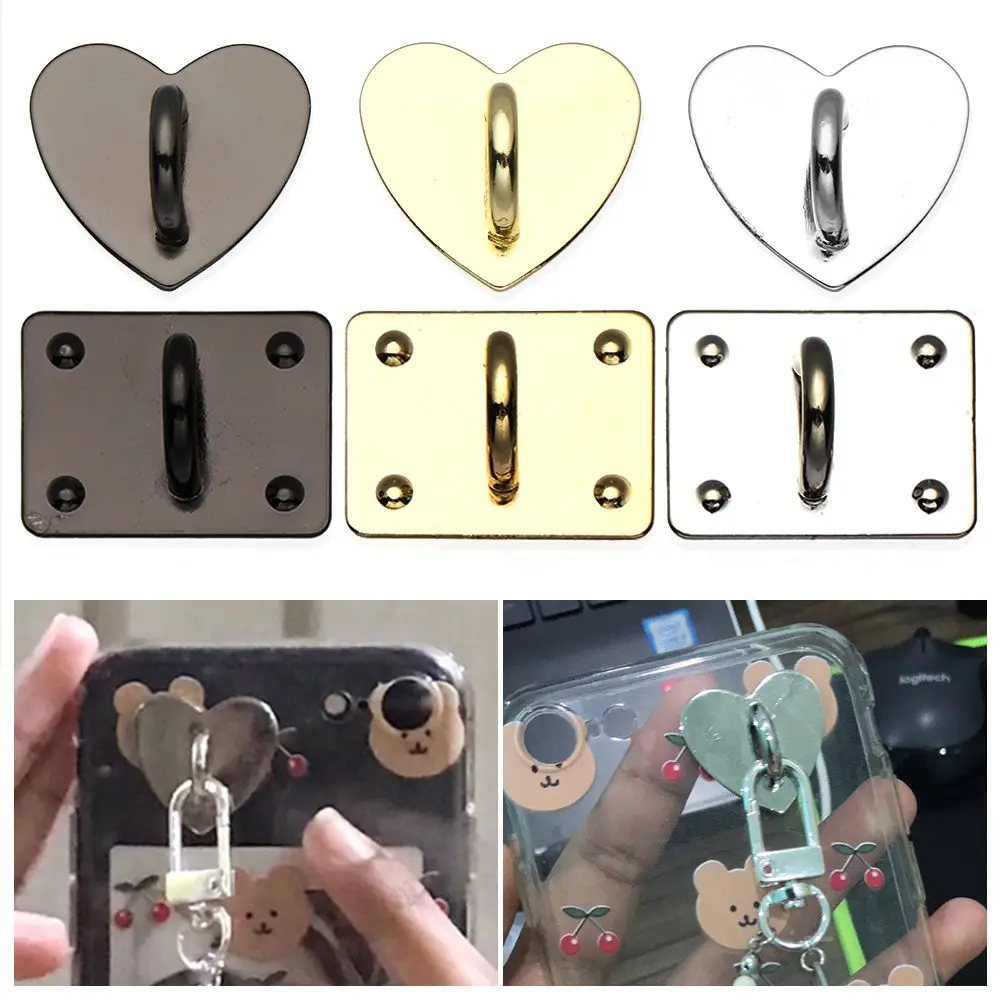 Phone Case Square Buckle Heart Shape Buckle Adhesive Hooks Metal Buckle DIY Pendant Phone Hooks Mobile Phone Holders