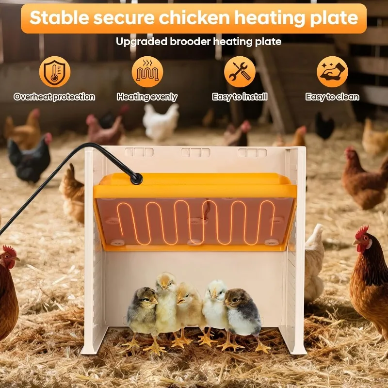 Brooder Plate for Chicks, 25W Heat Plate with Temperature Control, 9.76" x 9.76" Brooder Heater Adjustable Height and Angle, Chi