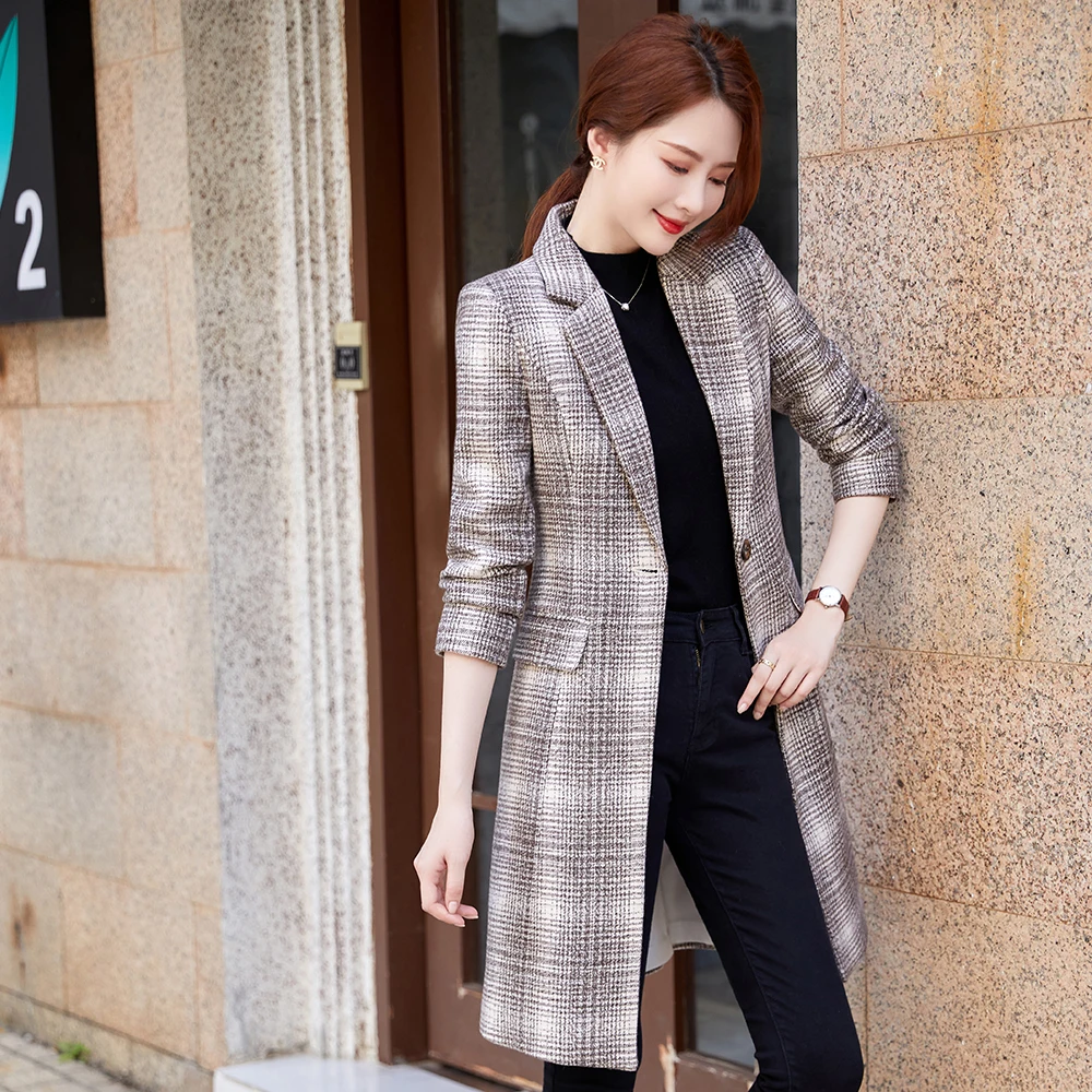 High Quality Women Thick Winter Blazer Fashion Casual Ladies Black Khaki Long Slim Fit Jacket Coat 2022 New Ladies Outer Jacket