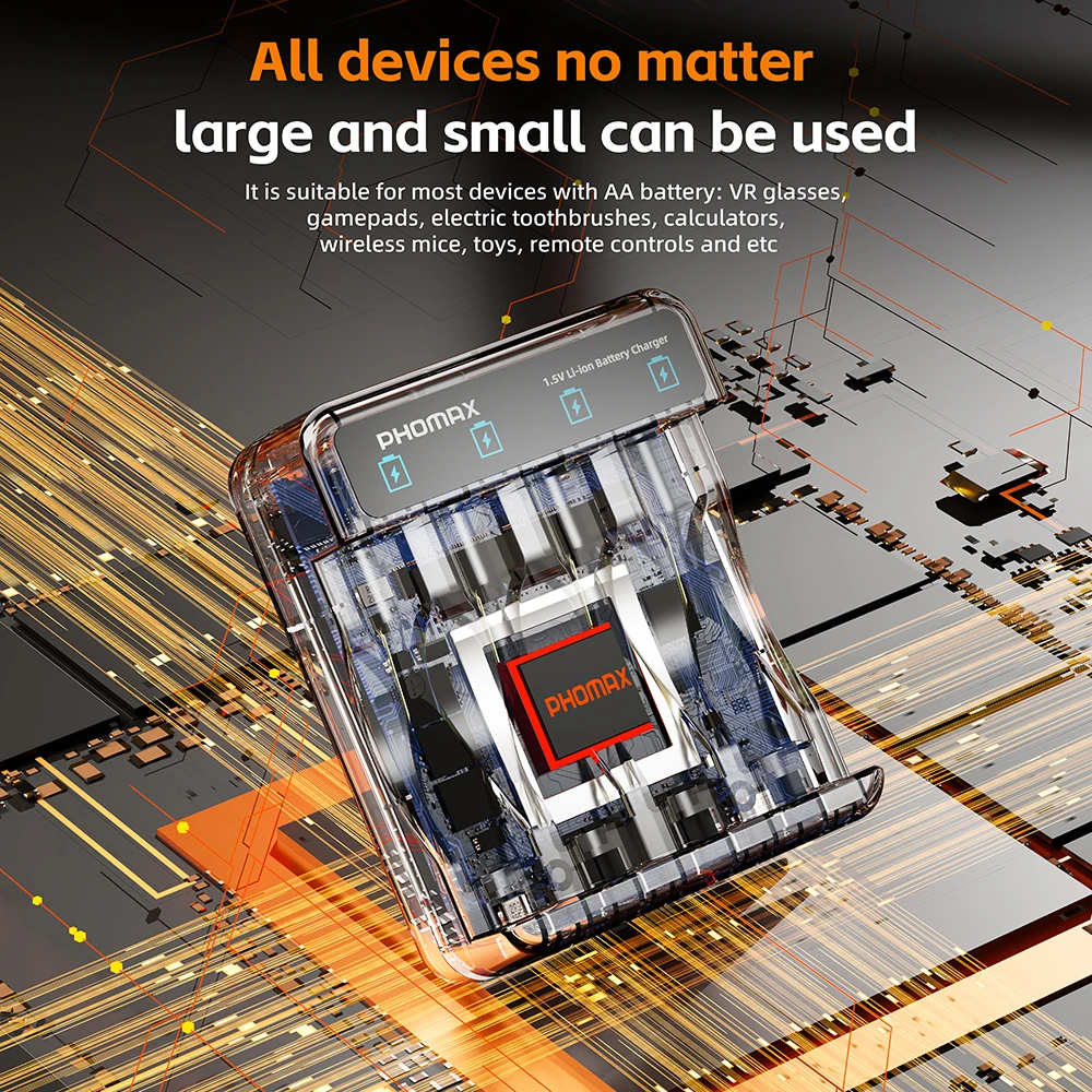 

PHOMAX Lithium ion Rechargeable Battery 1.5V AA AAA Charger 1100mWh 4200mWh Headlight Electric Toothbrush Robot Toy Flashlight