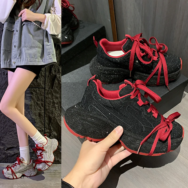 

Women Luxury Platform Sneakers Bling Bling Casual Outdoor Shoes High Quality Running Tennis Sneakers Lace Up Fashion Sport Shoes