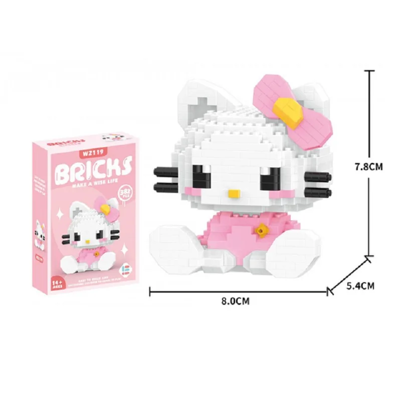 Hello Kitty blok bangunan Sanrio Anime Figure Kuromi dirakit mainan ornamen dekoratif Model anak-anak boneka Puzzle hadiah