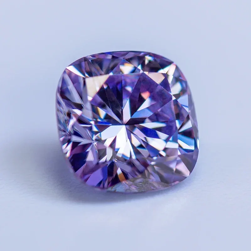 Moissanite Stone Cushion Cut Light Purple Color VVS1 with GRA Certificate for Gemstone Charms Advanced Jewelry Making Materials