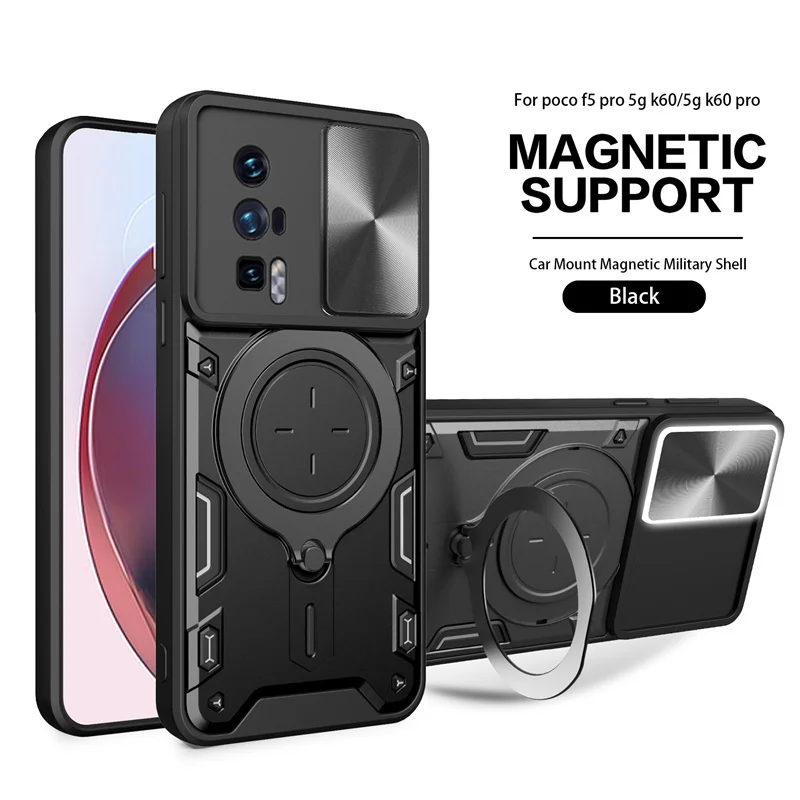 For Xiaomi Poco F5 Pro 5G Case Magnetic Ring Holder Armor Phone Cases For Mi Pocco F5Pro PocoF5 F 5 Pro Slide Lens Protect Cover