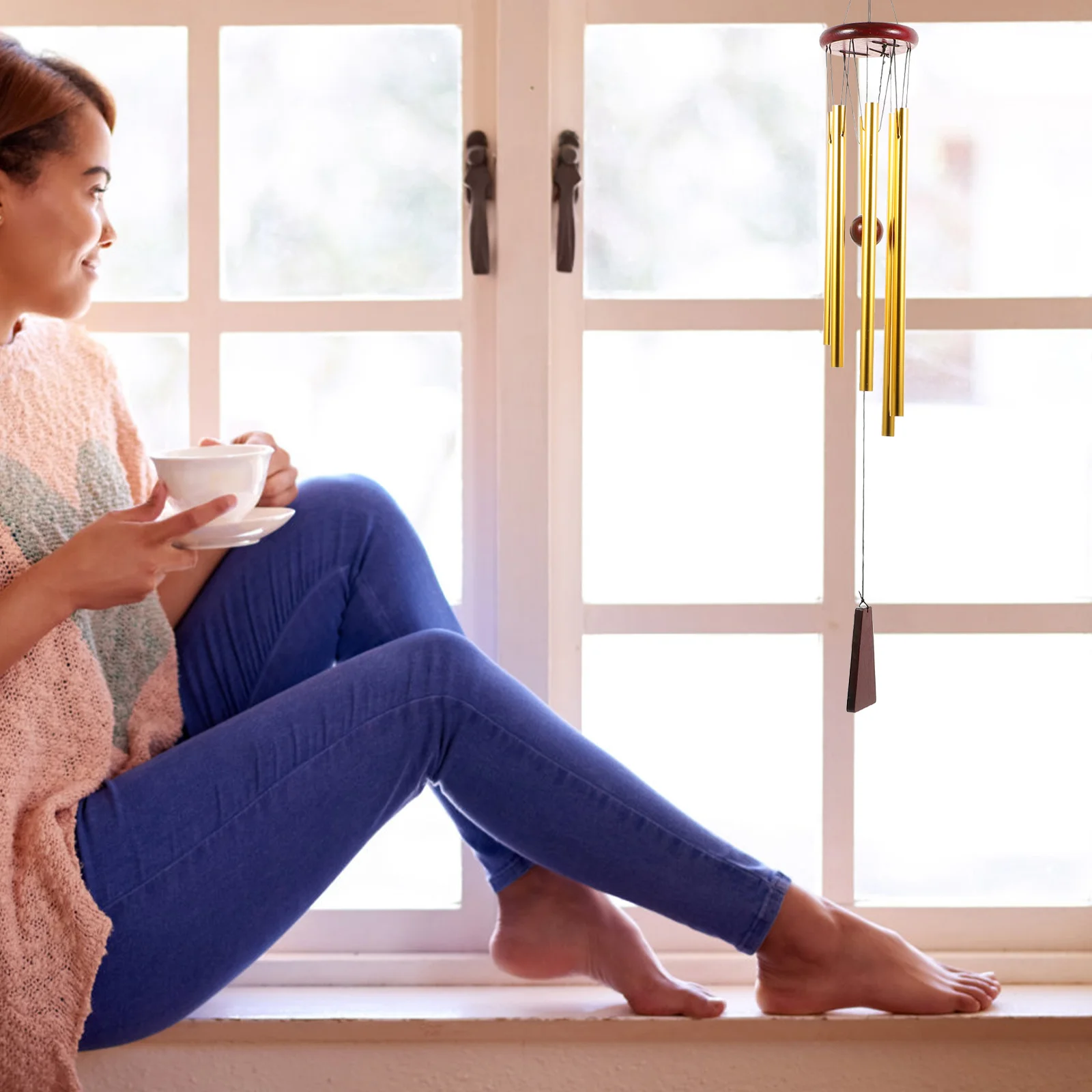 

1Pcs Wooden Aluminum Tube Wind Chime Octagonal Shape Hanging Home Decor Garden Yard Decorative Wind Bell Household Decor