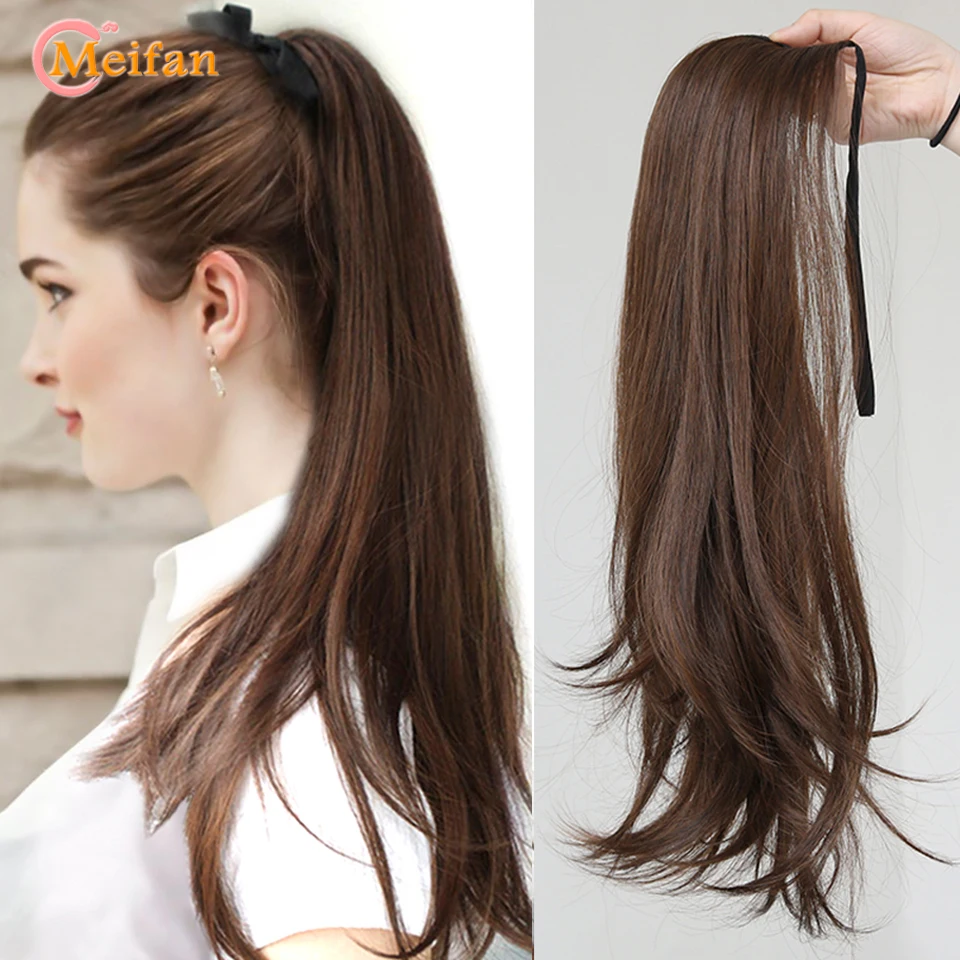 Synthetic Long Wavy Curly Ponytail for Women Ribbon Drawstring Tied to Hair Tail Hair Extension Natural Fake Hairpiece