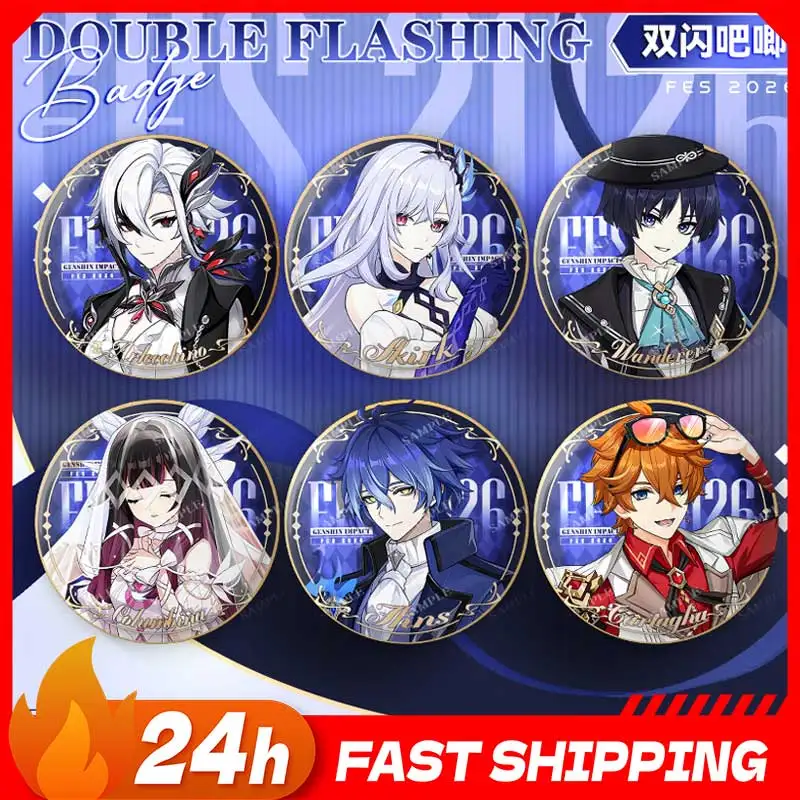 

75mm Genshin Impact Game Peripherals Columbina Figurine Metal Badge Skirk Figure Pin Arlecchino Itabag Accessory Felins Toy