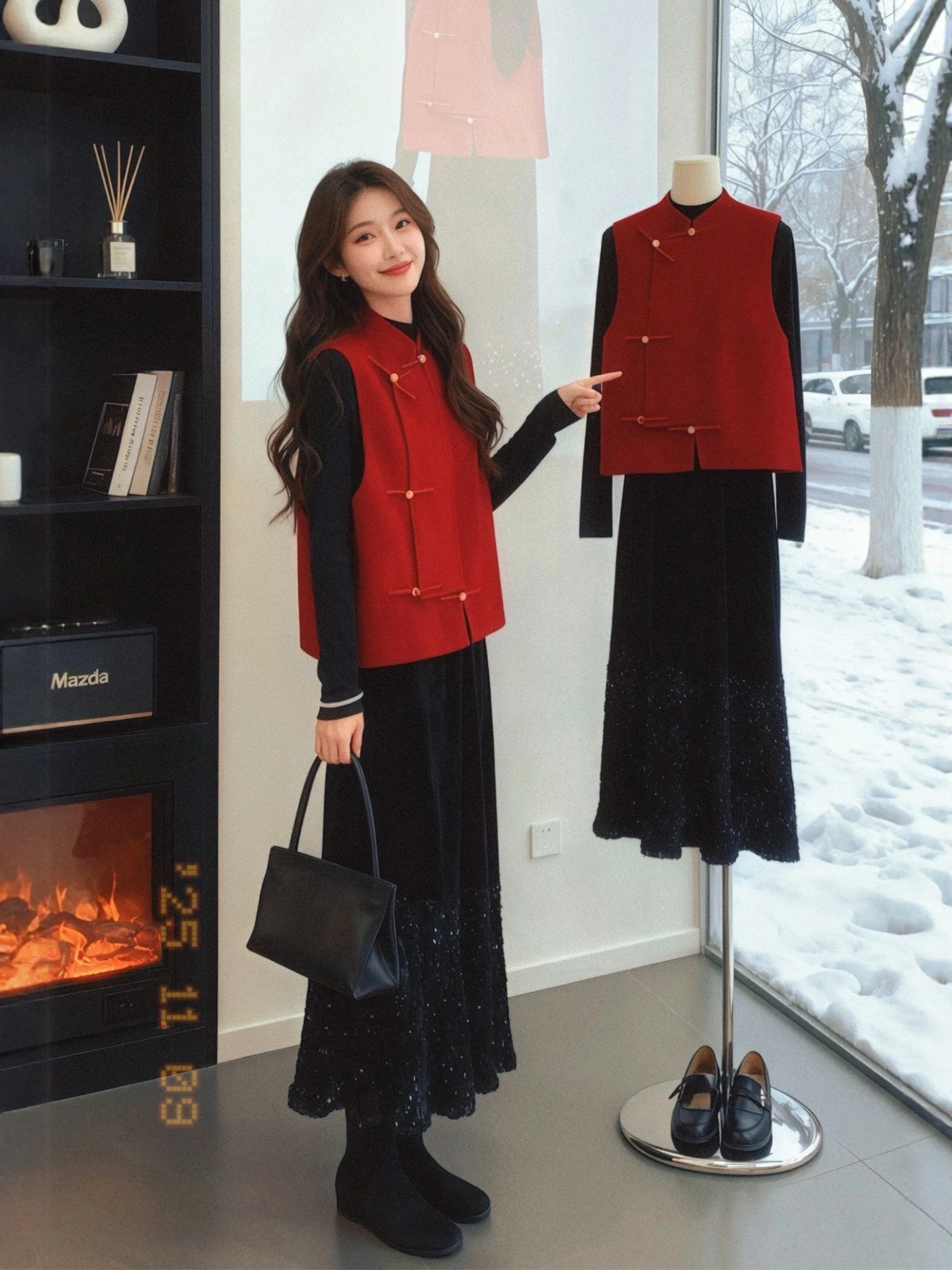 

New Chinese Sle plus Size Women's Vest T-irt Skirt Set Winter Faion Casual Wear High Waist Loose Fit Button up Top