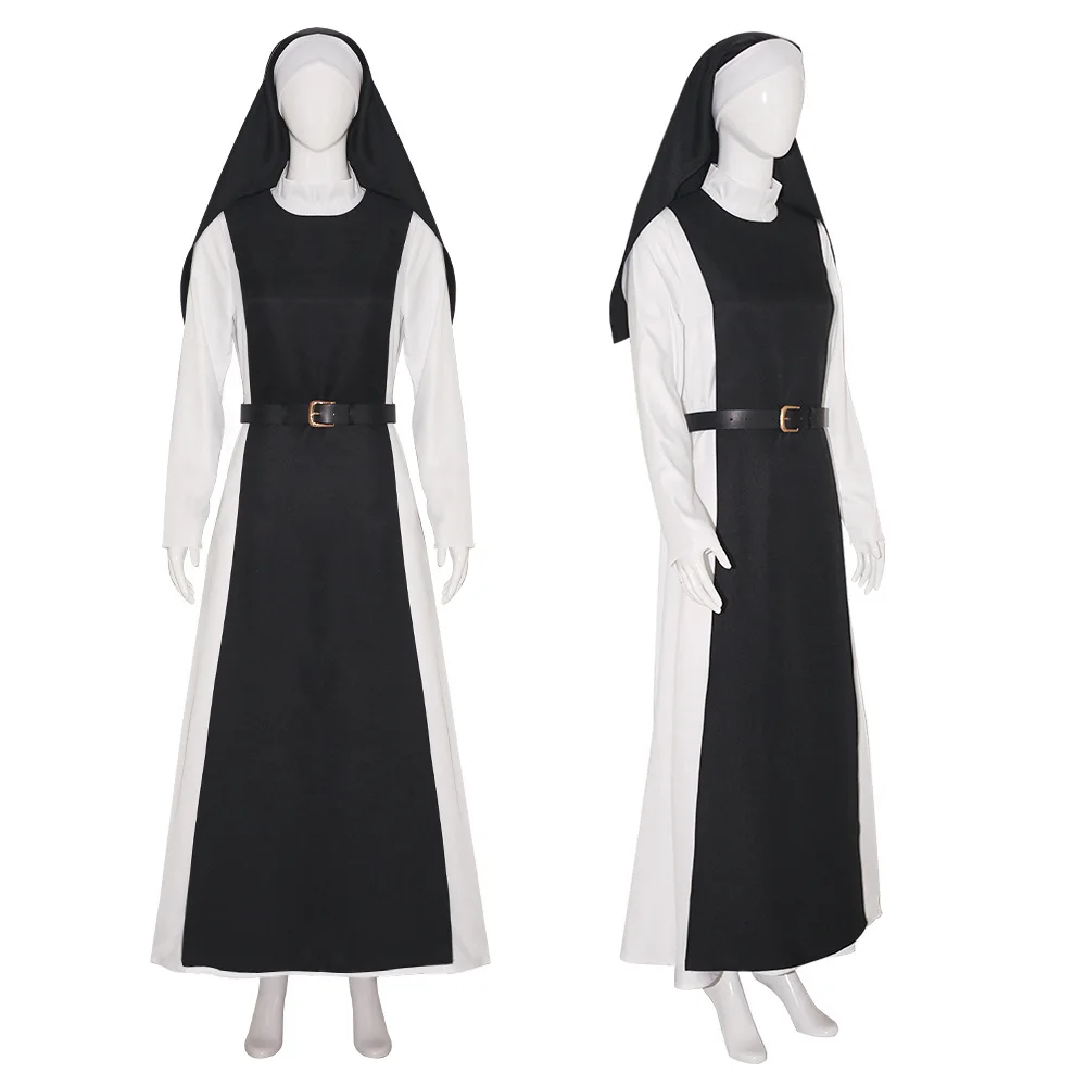 Horror Movie Immaculate 2024 The Nun Cosplay Outfit Sydney Sweeney Black Nun Dress Robe Women Halloween Costume Sister Role Play