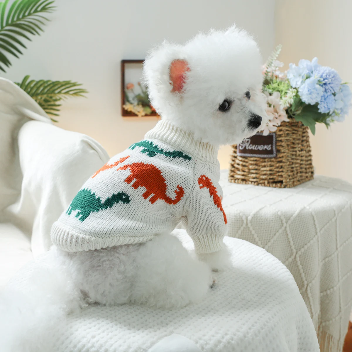 1PC pet clothing colorful dinosaur sweater spring and autumn pullover knitted sweater suitable for small and medium-sized dogs