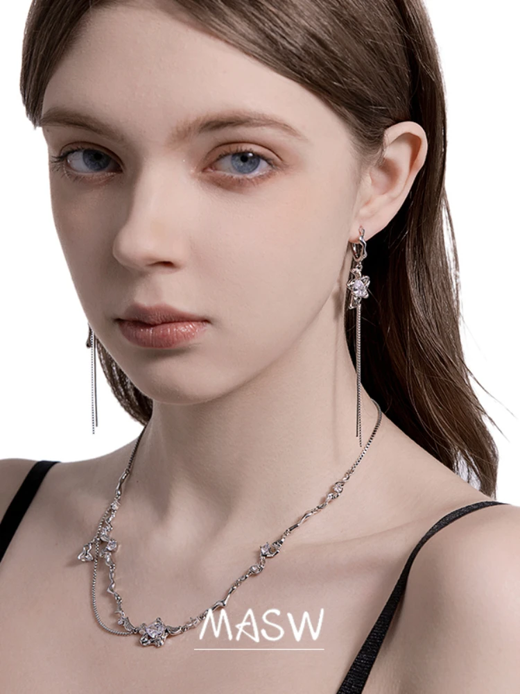 MASW Original Design Chain Tassel Earrings Senior Sense Jewelry High Quality Copper Metal Glass Dangle Earrings For Women Gift