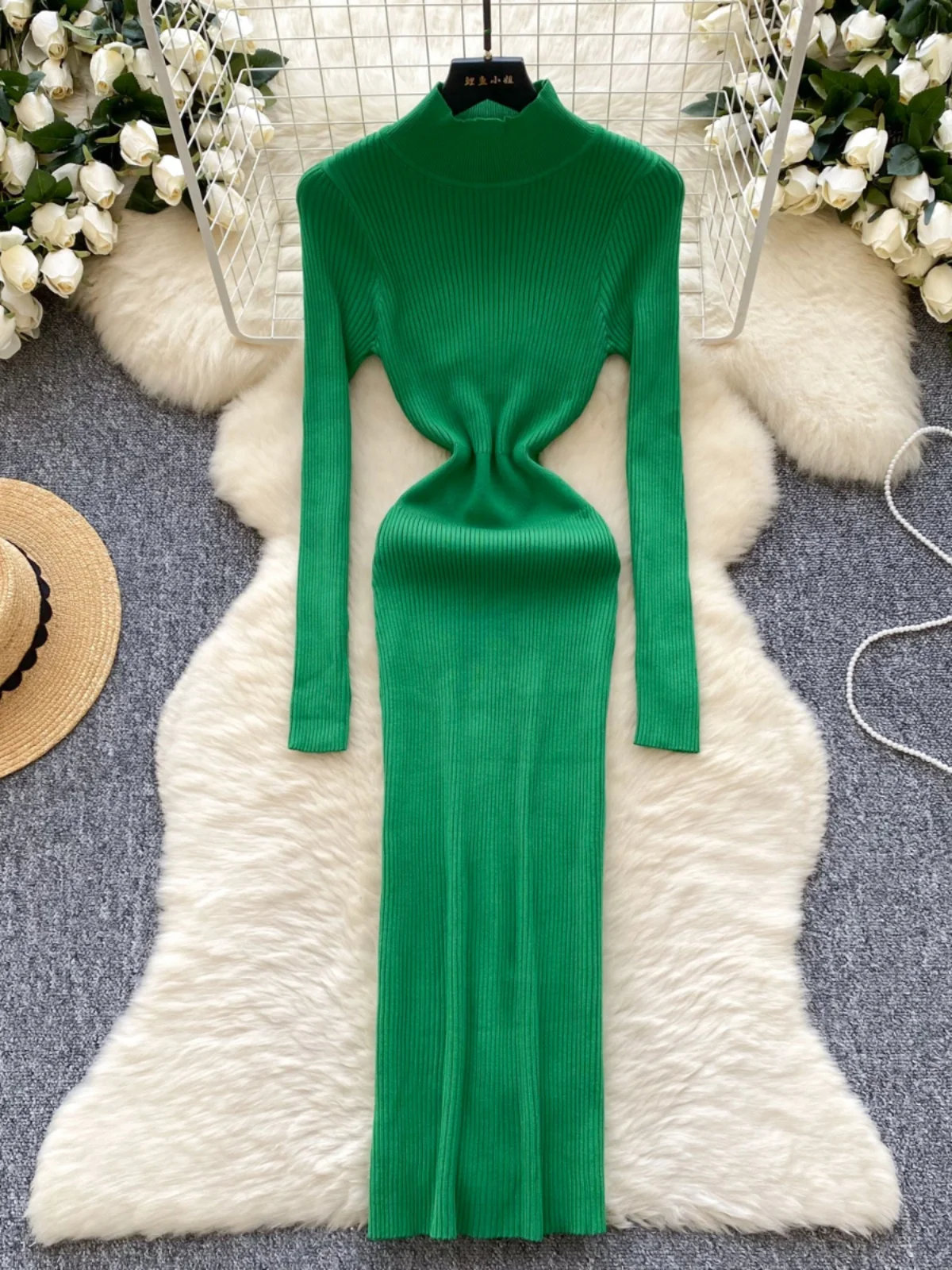 Slim Fit lavorato a maglia Dr Vita alta Lungo Sve mid Ne Raya verticale Faion Commute Sle Fibra di poliestere A-Line S...