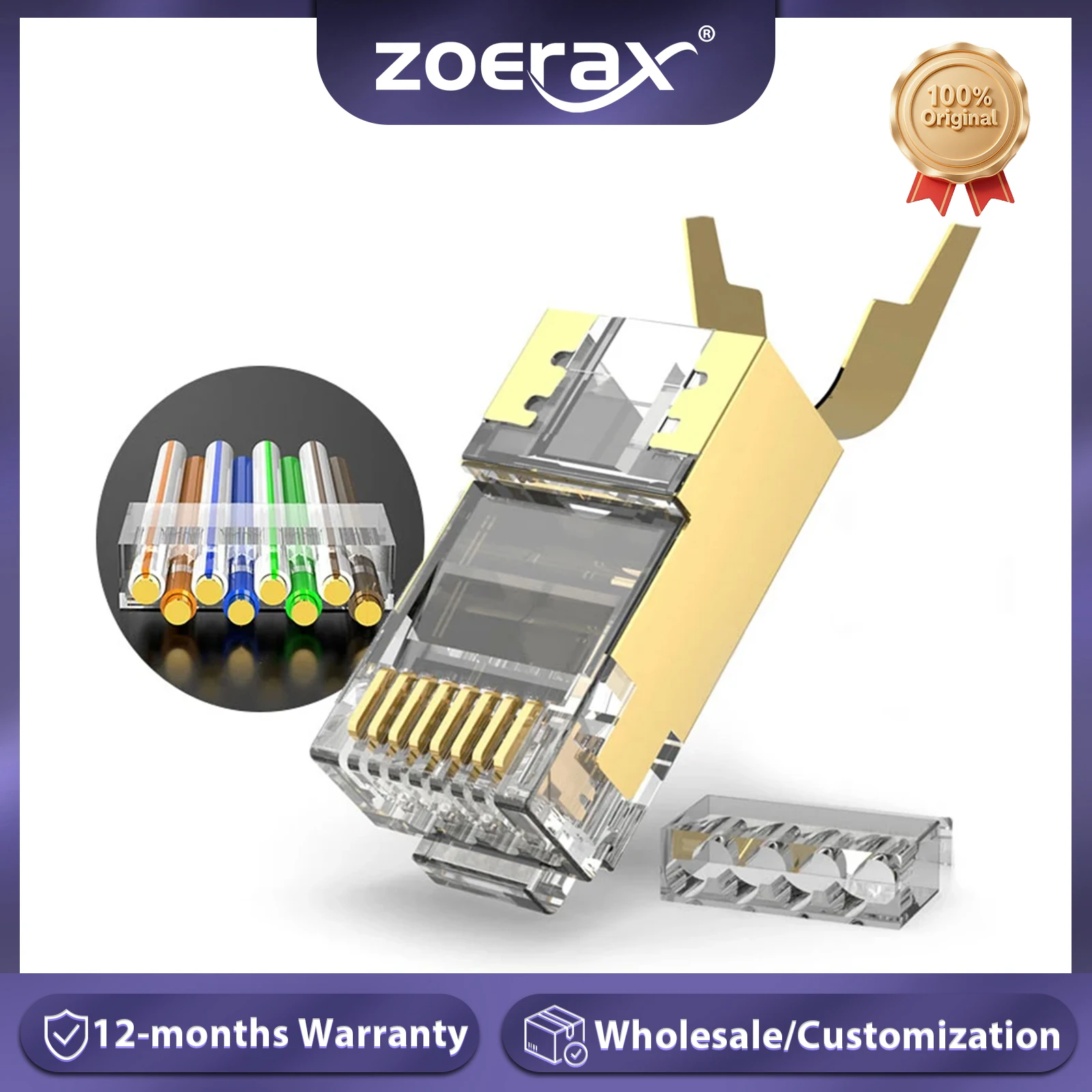 ZoeRax Conector de clavija modular RJ45 blindado CAT6A y CAT7 de 2 piezas 50 μ 8P8C - Conector RJ45 Conector de cable de red - 1,5 mm