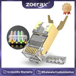 ZoeRax 2-Piece CAT6A & CAT7 Shielded RJ45 Modular Plug Connector 50μ 8P8C - RJ45 Connector Network Cable Connector - 1.5mm