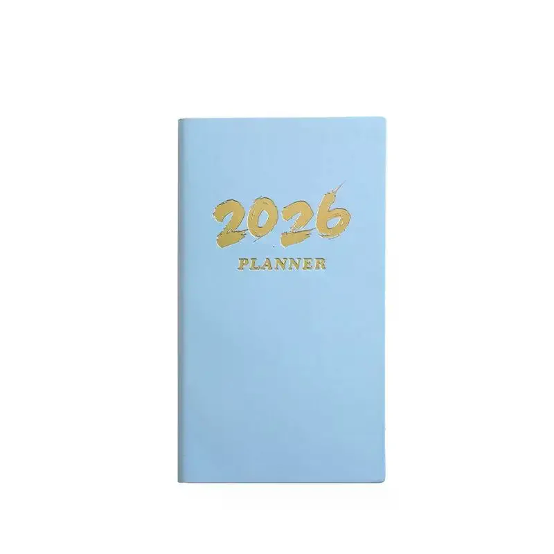 A6 Specification 2026 English Calendar Book, 64 Sheets 128 Page Leather Calendar Book, 365 Day Daily Plan Book