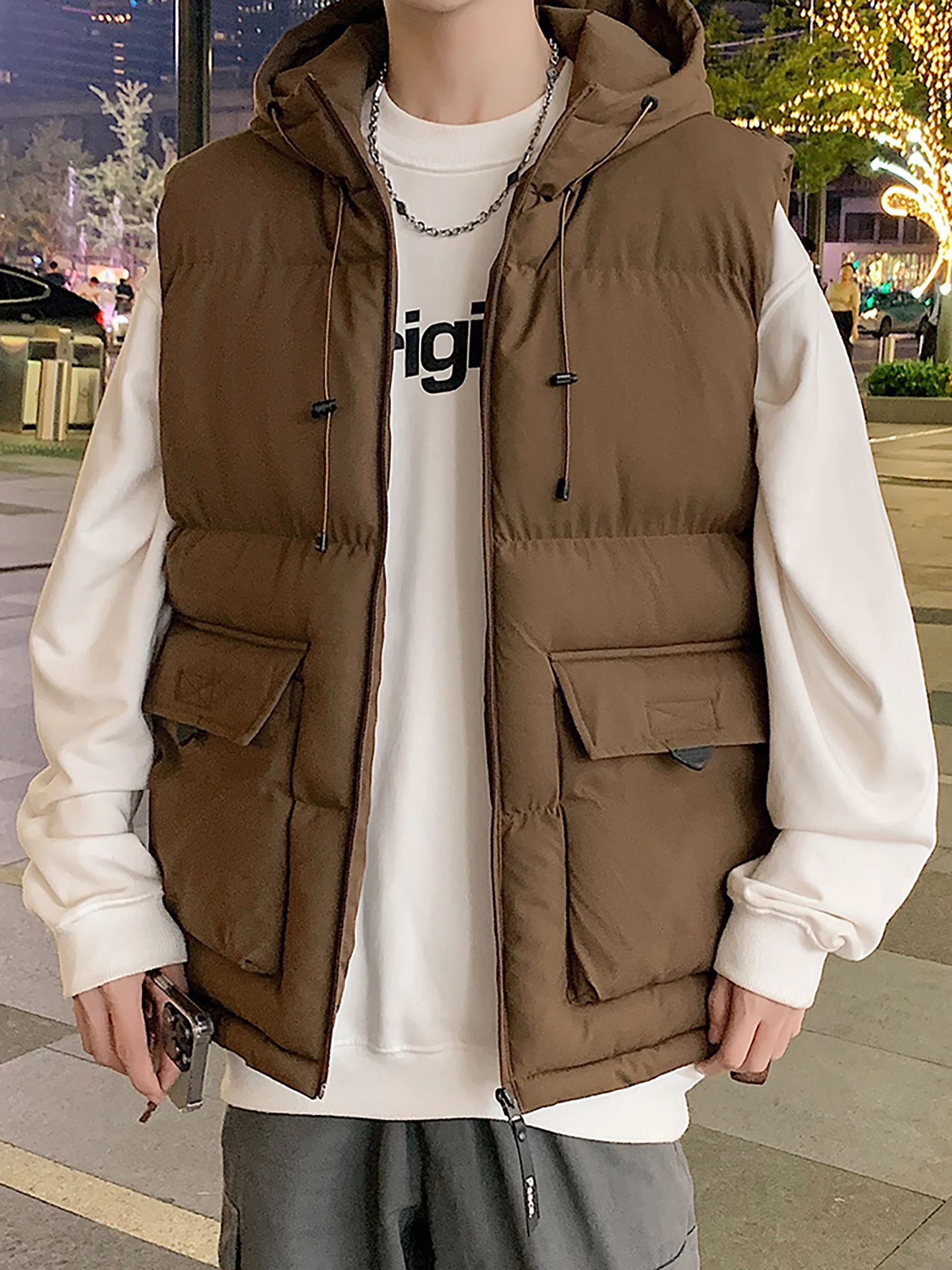 

Мужской хлопковый жилет Thiened, осенне-зимний жилет, защита от холода, теплая рабочая одежда с капюшоном, куртка-стойка, модная, городская, повседневная