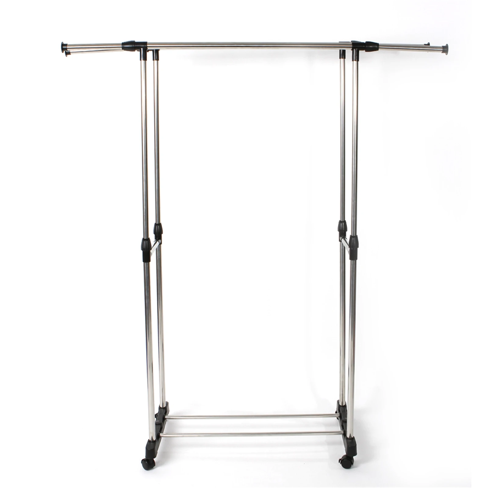 

Dual-bar Vertically & Horizontally-stretching Stand Clothes Rack with Shoe Shelf Silver