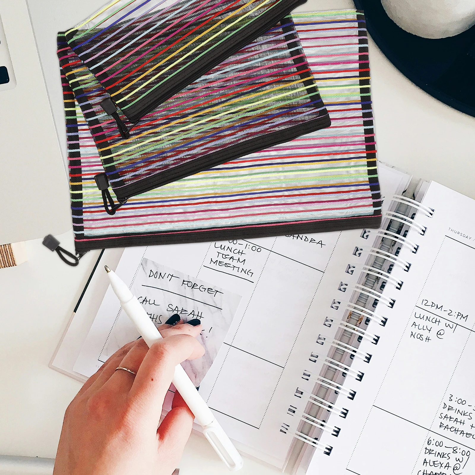 3 Pcs Nylon Mesh Bag Small Bags Drawstring File Holder Zipper Folders for Documents Organizer