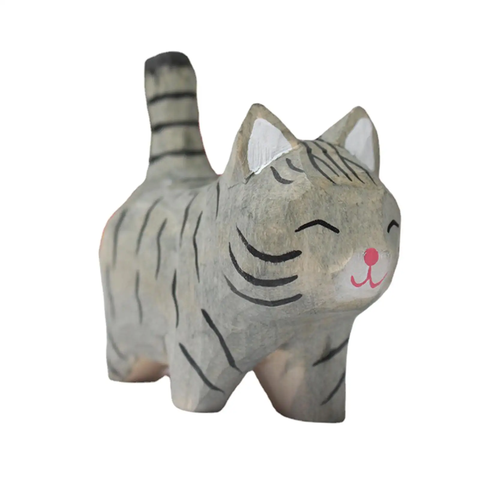 Wood Carved Cat Statue Mini DIY Decor Animals Model Cute for DIY Terrarium
