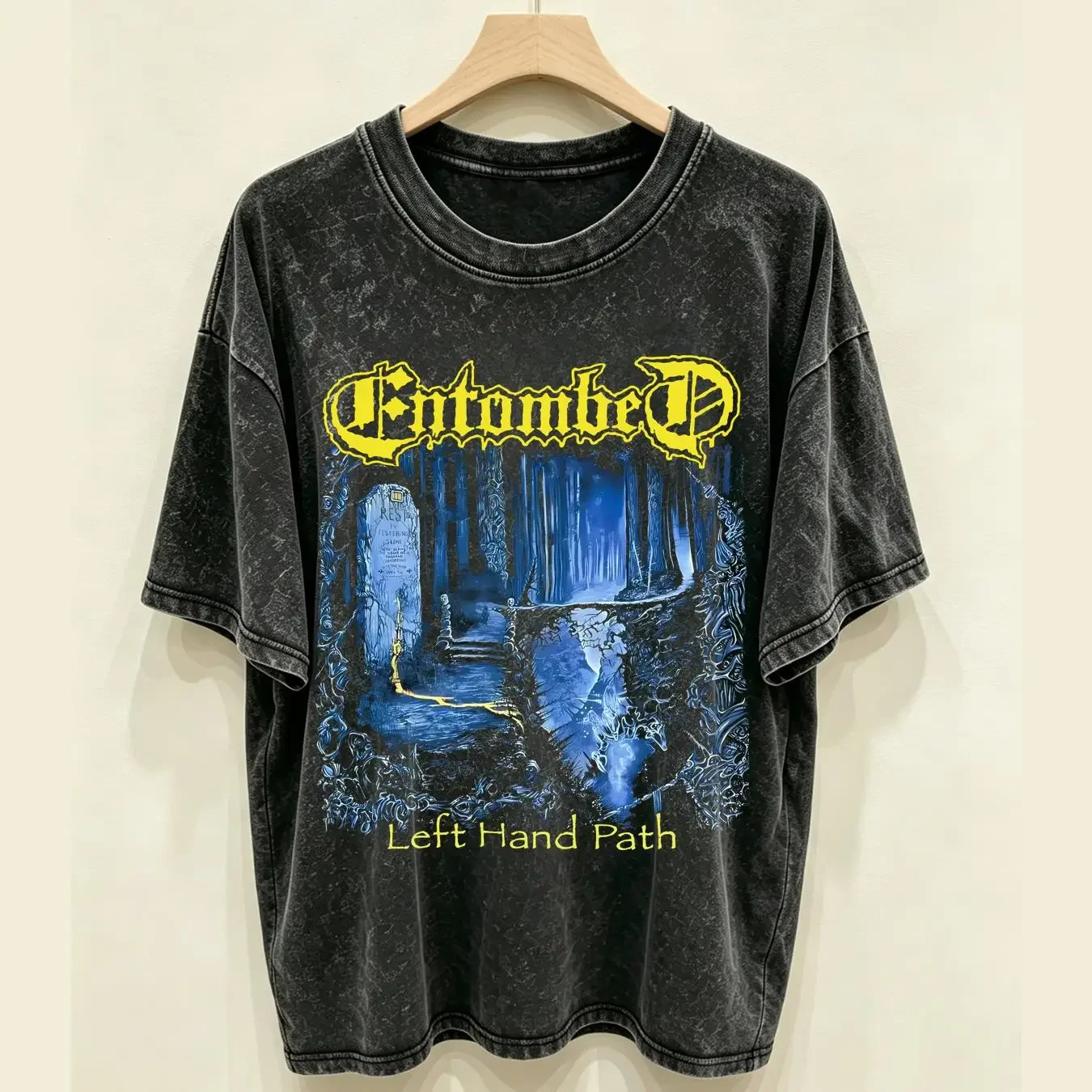 washed T Shirt Entombed Left Hand Path Swedish Death Metal Sz XXL Dismember Clandestine long or short sleeves vintage Washed