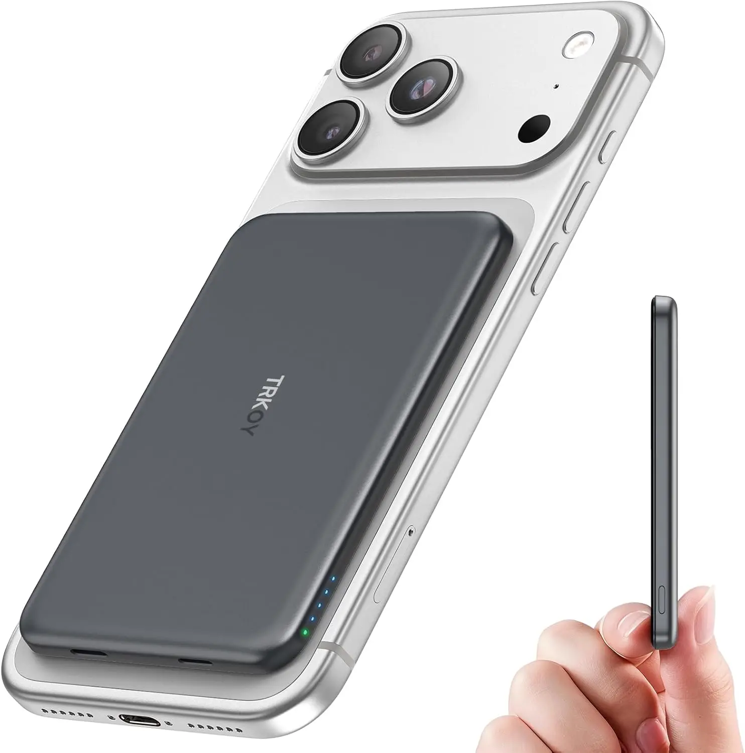 

5000mAh Magnetic Power Bank, Slim Wireless Portable Charger with USB-C, Travel Essential for iPhone 17/16/15/14/13/12 Series, Graphite Gray
