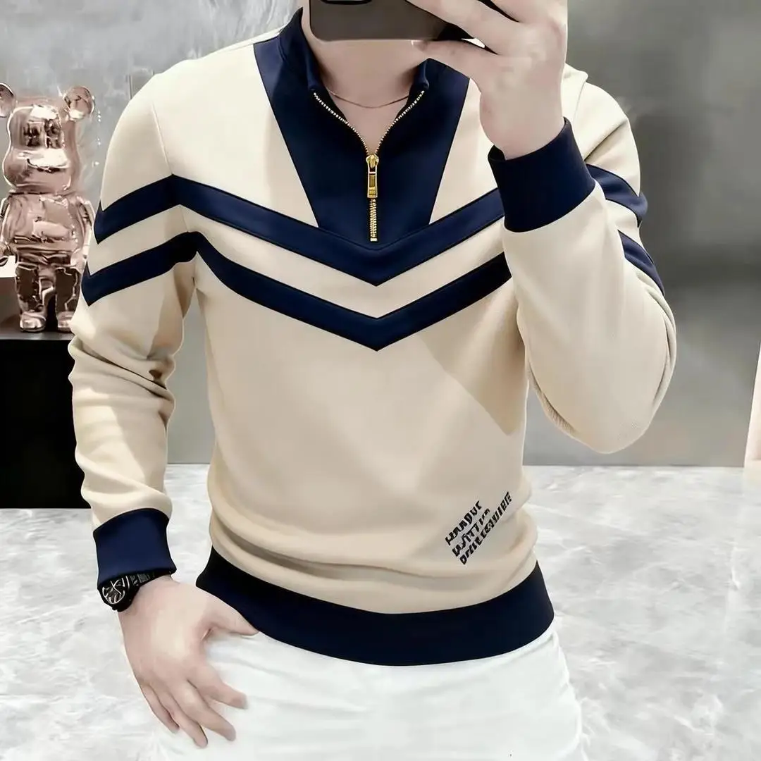 

Модная мужская толстовка-худи с воротником-стойкой на молнии, в стиле пэчворк, спортивная, молодежная, из полиэстера и хлопка, весенняя коллекция, Китай