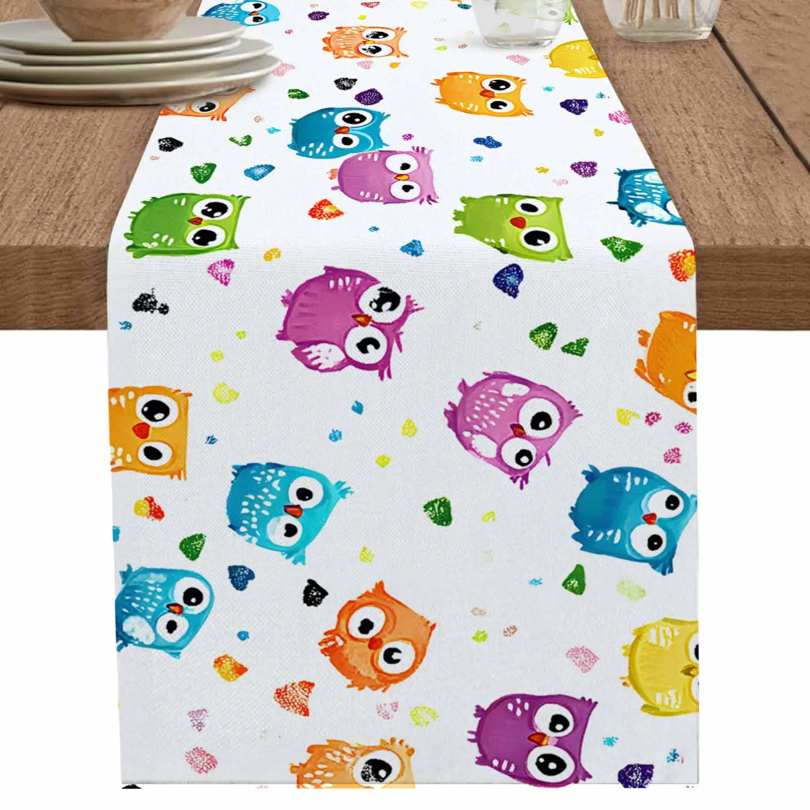 

Cartoon Cute Owl Animal Table Runner Wedding Party Champagne Dining Room Restaurant Home Tablecloth Runners