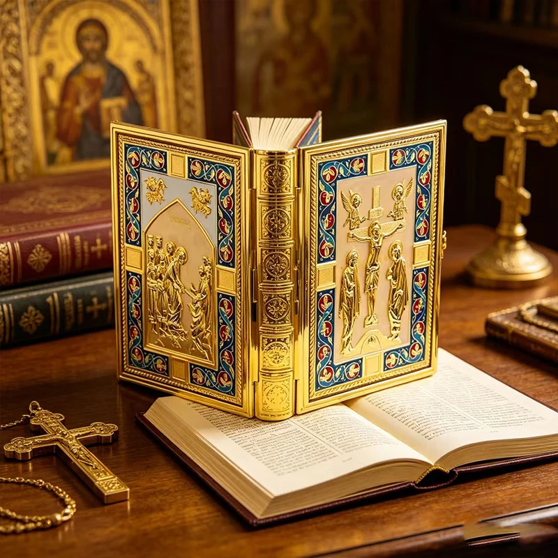 

New 2026 Byzantine Gold Plated Orthodox Gospel Book Cover for Church Liturgy Devotion Christian Religious Gift Decor Accessory