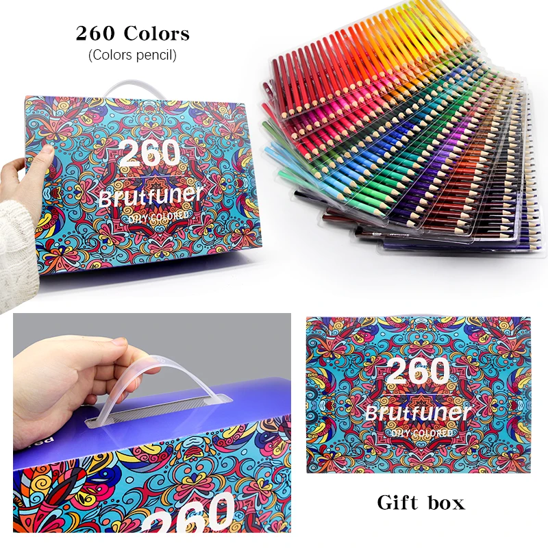 Brutfuner 260 Color Professional Wood Colored Pencils set Drawing Sketch oil Lapis De Cor For School Draw Sketch Art Supplies