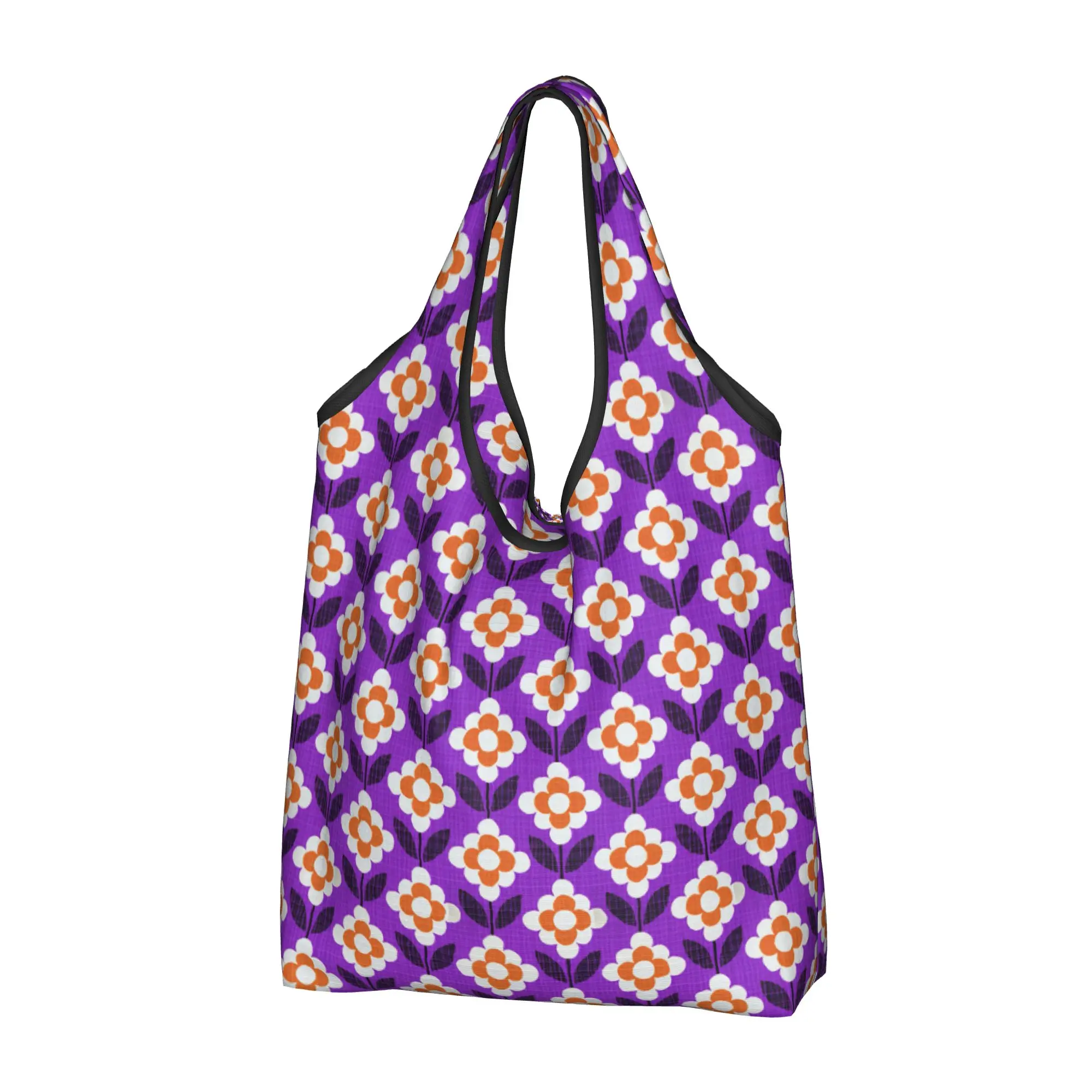 Orla Kiely Flowers  Grocery Shopping Bags Custom Shopper Tote Shoulder Bags  Preloved Blooms Purple Orange  Handbag