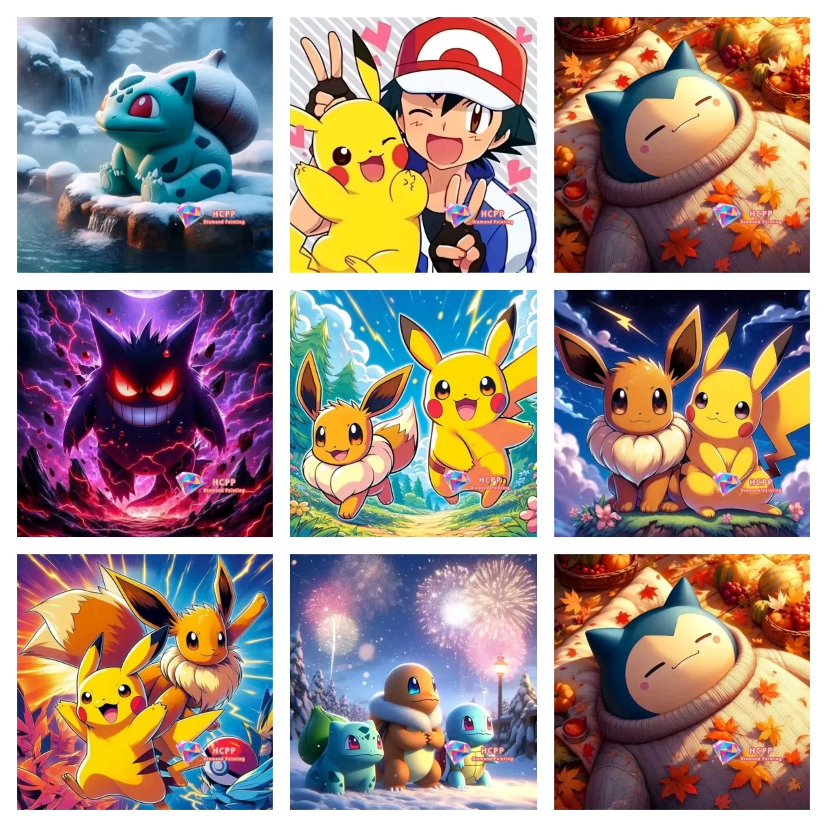 

2026 New Pikachu Bulbasaur Eevee Diamond Painting Kit Square Round Diamond 5D DIY Mosaic Handmade Art Unique Gift Home Decor