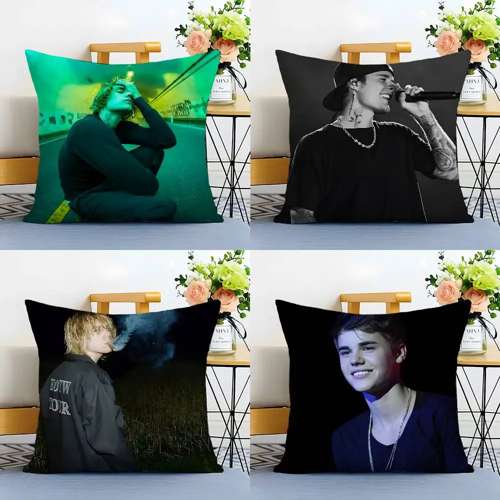 

Singer J-Justin B-Bieber Pillow Case Anti-dustmite Pillowcase Invisible zipper silky plush Sofa