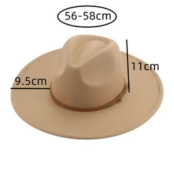 Women Hats Winter Big Brim 9.5cm Solid Band Belt Fedora Hat Khaki Black Outdoor Cowboy Jazz Caps Hats for Men Sombreros De Mujer