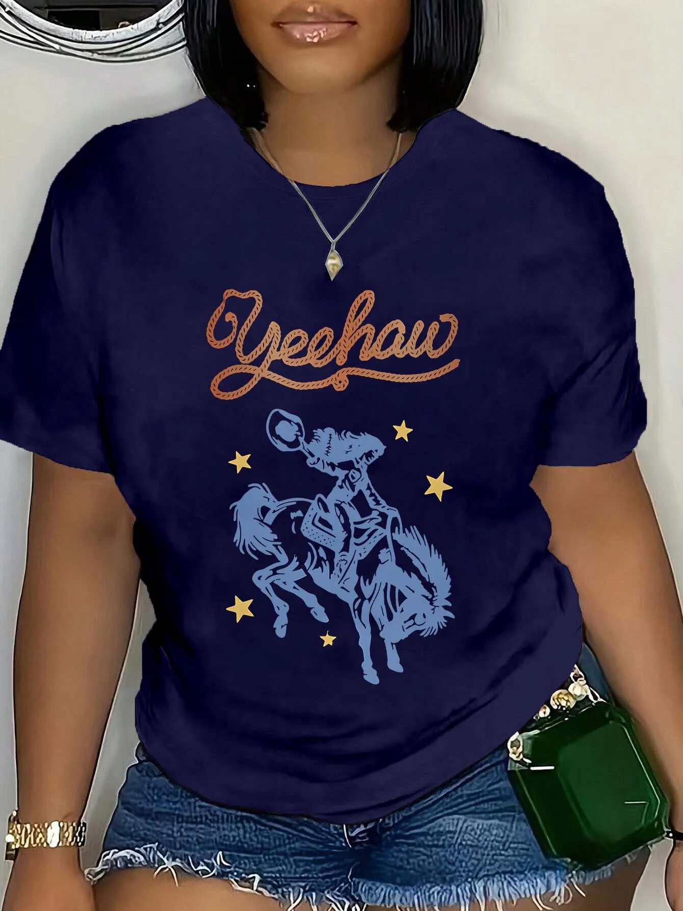 

Ковбойская футболка больших размеров Yeehaw в западном стиле с принтом Rodeo Rider для модных смелых видов