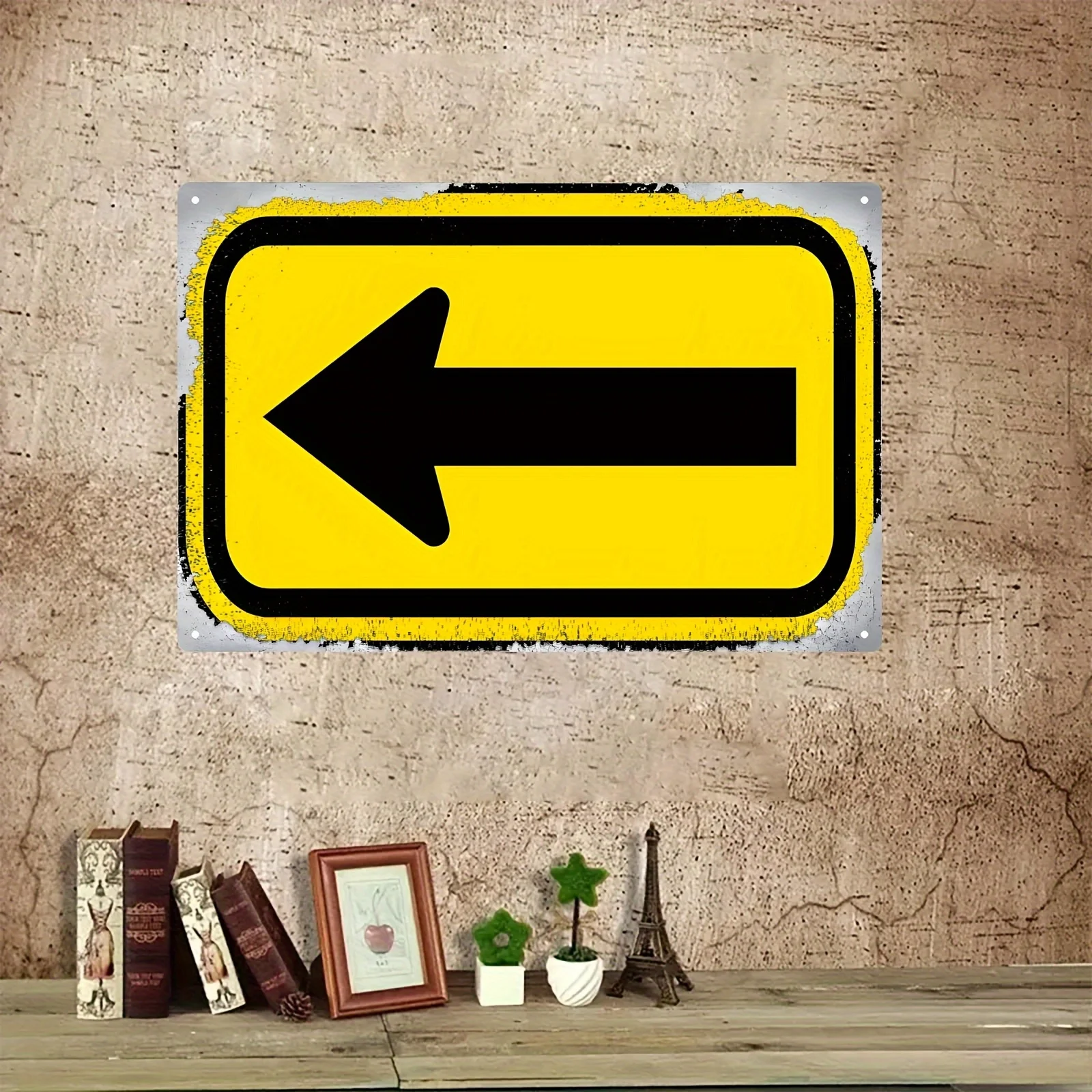 2D Flat, 2D Flat Plane, 1pc Heavy-Duty Reflective Metal Arrow Sign - High Visibility Black and Yellow Directional Wall Decor, 12