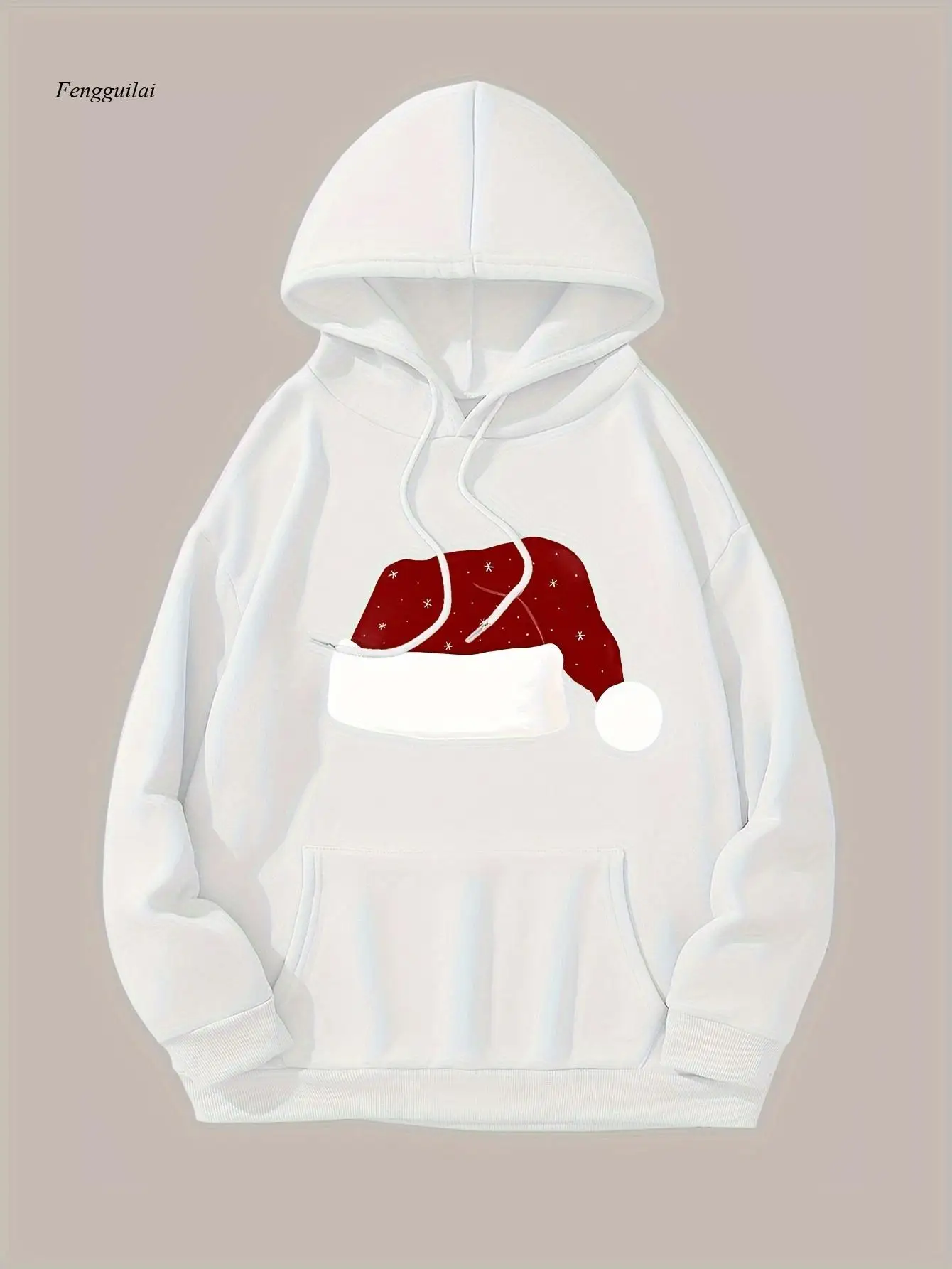 เสื้อสเวตเชิ้ตมีฮู้ดพิมพ์ลายกราฟิก กระเป๋าจิงโจ้ แขนยาวทรงหลวมแบบมีเชือกผูก