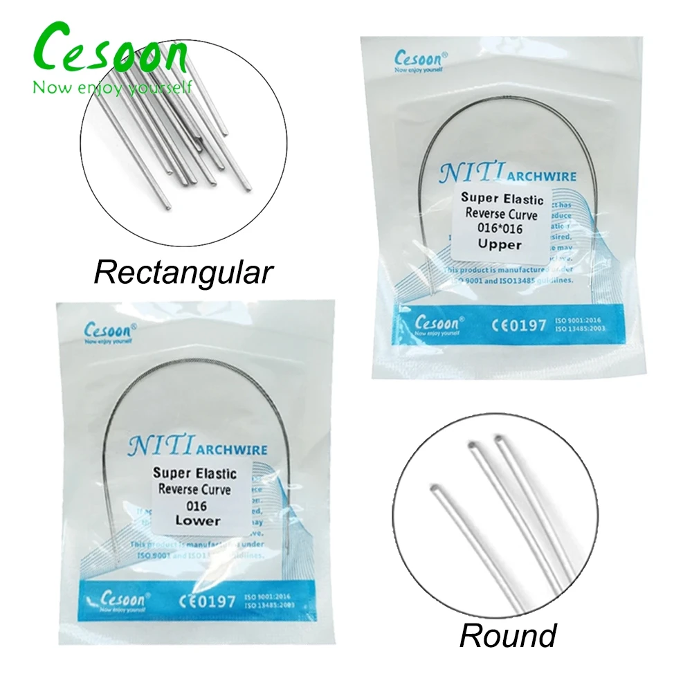 20Pcs/10Packs Dental Orthodontic Niti Arch Wires Reverse Curve Super Elastic Round Rectangular Upper/Lower Dentistry Materials