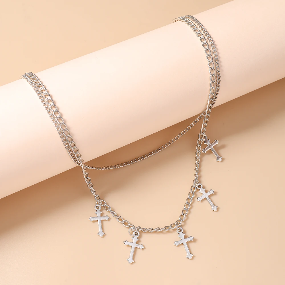 Aihua Gothic Goldfarben Kreuz-Anhänger Halskette für Frauen Choker Punk Metall Kurze Schlüsselbeinkette Schmuck Y2K Accessoires – Detail 5