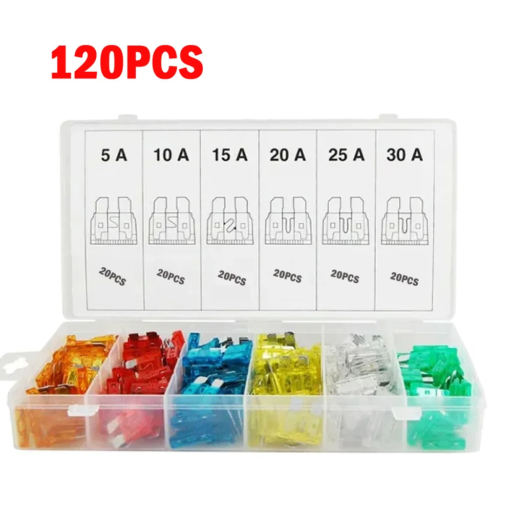 

120PCS Zinc Car Blade Fuse Replacement Medium Automotive Fuses Assortment Kit With Box