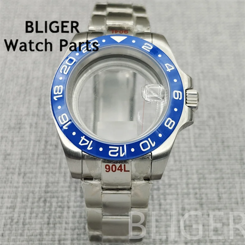 BLIGER 40mm Silver Diving Waterproof Watch Case With Ceramic Bezel Luminous Fit NH34-NH39 ETA2824 PT5000 Miyota Mingzhu Movement