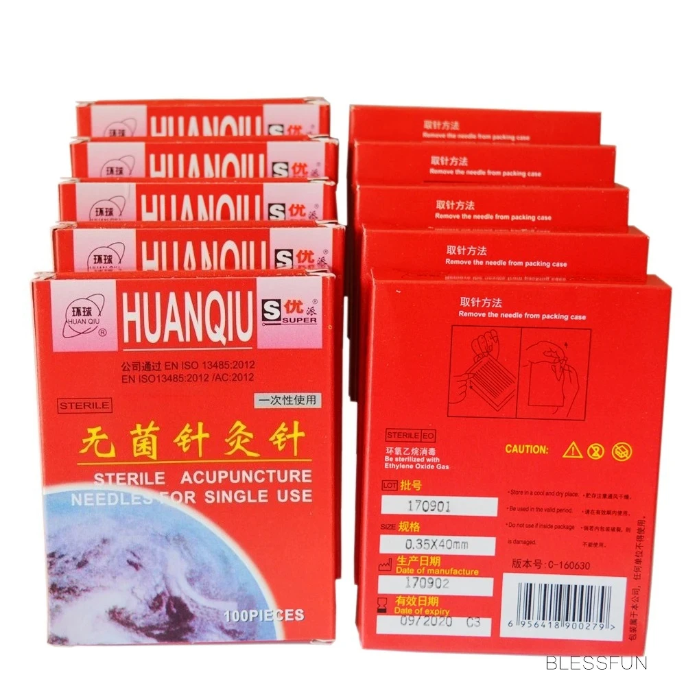

10 BOXES HUAQIU DISPOSABLE TCM ACUPUNCTURE NEEDLES,FILIFORM NEEDLE SURGERY STEEL FLAT END SPRING HANDLE TOTAL 1,000PCS